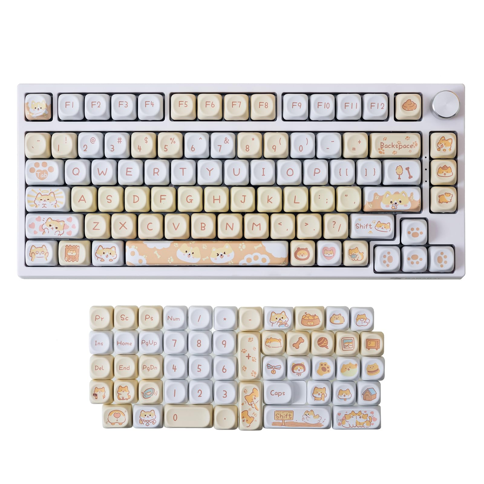 Gk Gamakay 132 Keys Yellow&White Keycaps Set, Moa Profile Pbt Thermal Sublimation Keycap Set For 61/68/75/80/84/87/98/104/108 La